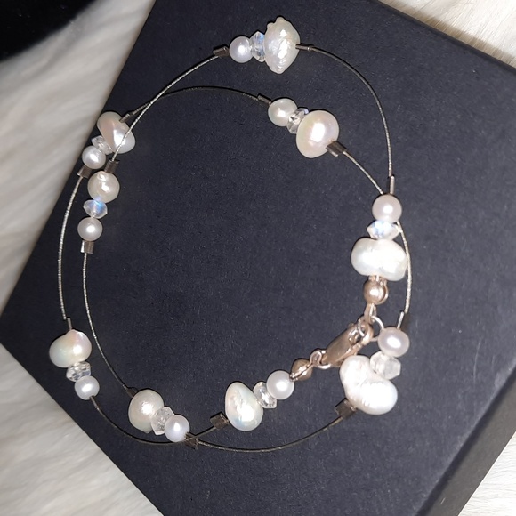 Sterling & Pearl station gemstone necklace lobster clasp 925 - Picture 8 of 8